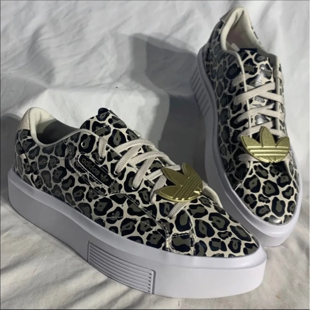 Adidas Sleek Super Platform Leopard Shoes New Without Box Gold Embellished